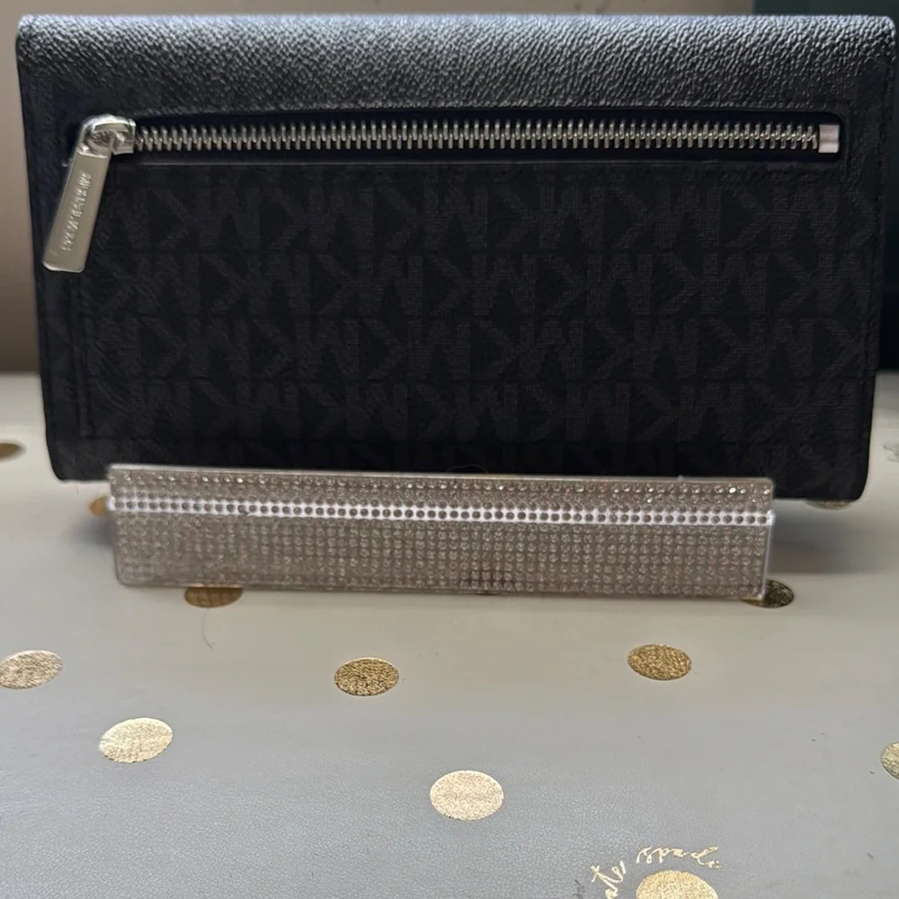 Michael Kors Black Leather Wristlet with Gold Accents